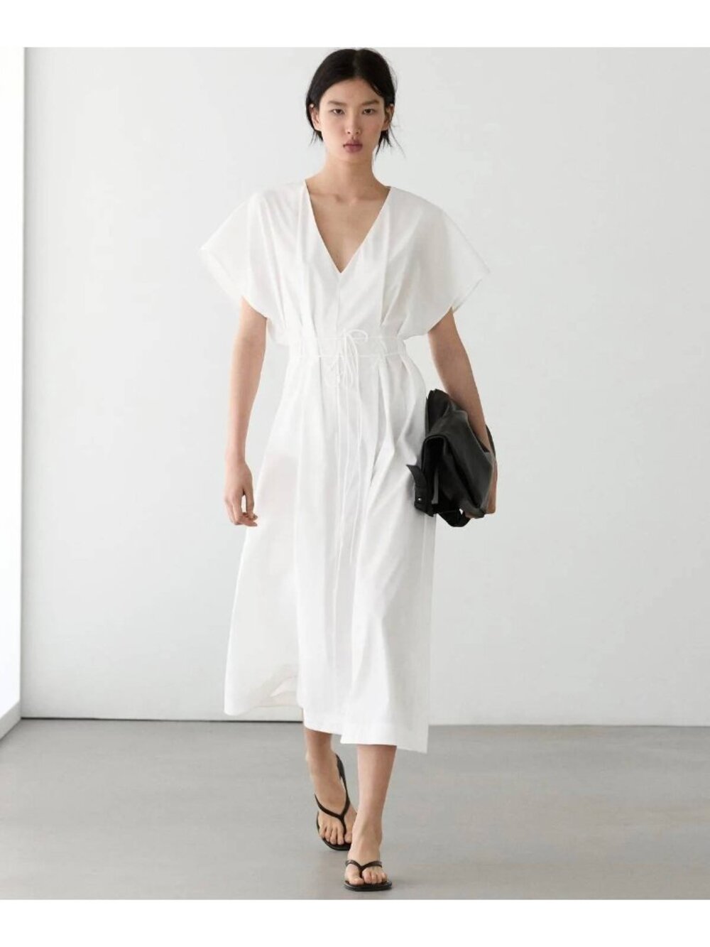 Massimo Dutti V-Neck Maxi Dress EU 36 US 4 White Cotton 6634/845 NWT